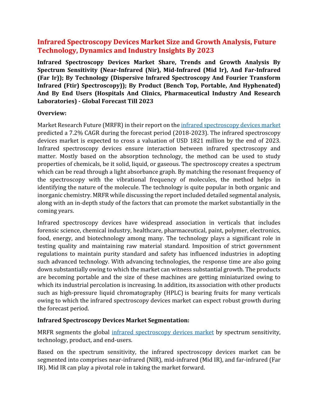 infrared spectroscopy devices market size