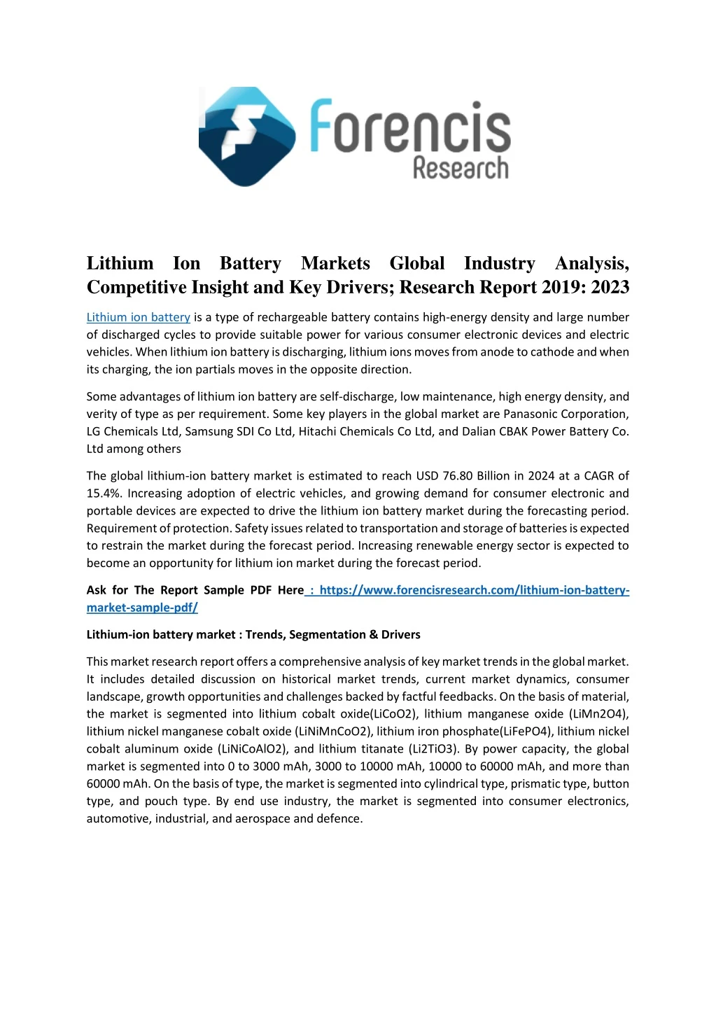 lithium ion battery markets global industry