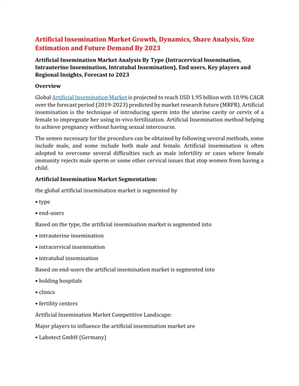 artificial insemination market growth dynamics