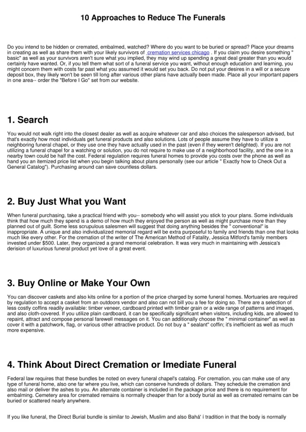 10 approaches to reduce the funerals