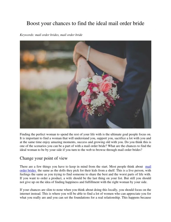 boost your chances to find the ideal mail order