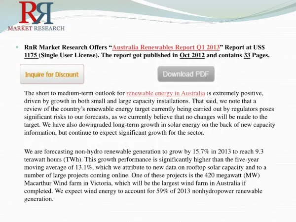 Australia Renewables Energy Market Report Q1 2013