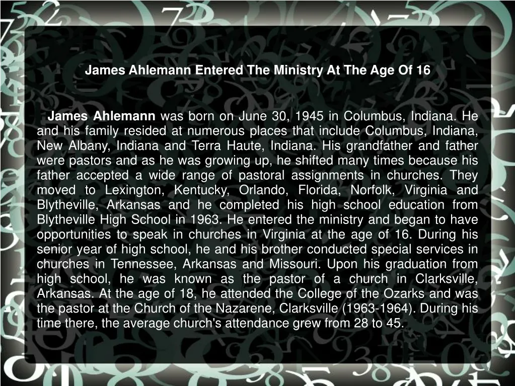 james ahlemann entered the ministry