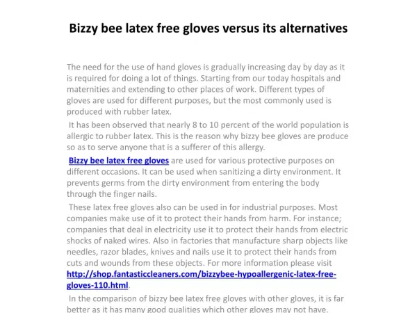 Bizzy bee latex free gloves versus its alternatives
