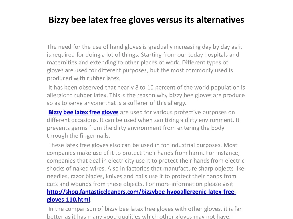 bizzy bee latex free gloves versus its alternatives