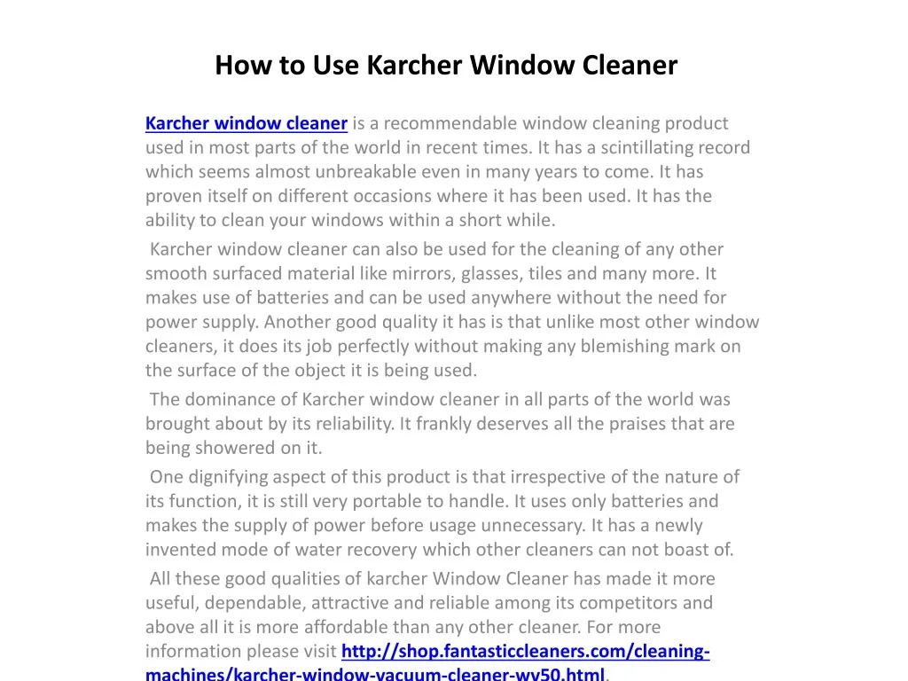 how to use karcher window cleaner