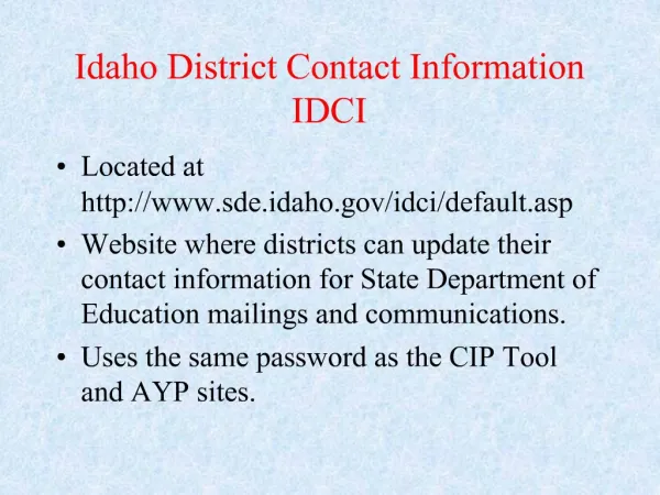 Idaho District Contact Information IDCI