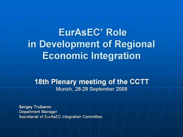 EurAsEC Role in Development of Regional Economic Integration