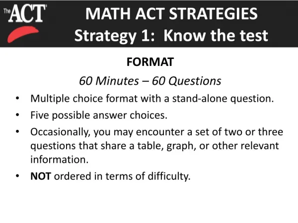 ENGLISH ACT STRATEGIES Strategy 1: Know the test
