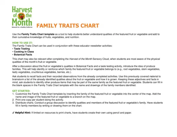 FAMILY TRAITS CHART