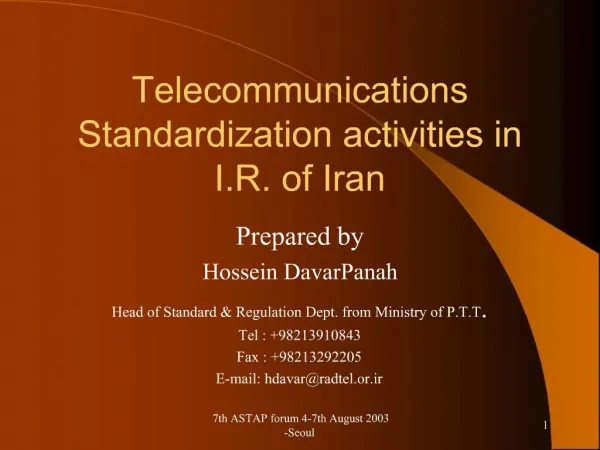 Telecommunications Standardization activities in I.R. of Iran
