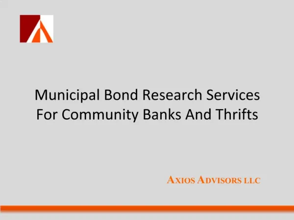 Municipal Bond Research Services For Community Banks And Thrifts