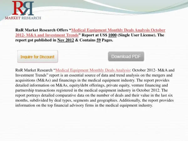 Medical Equipment Monthly Deals Analysis in M&A and Investme