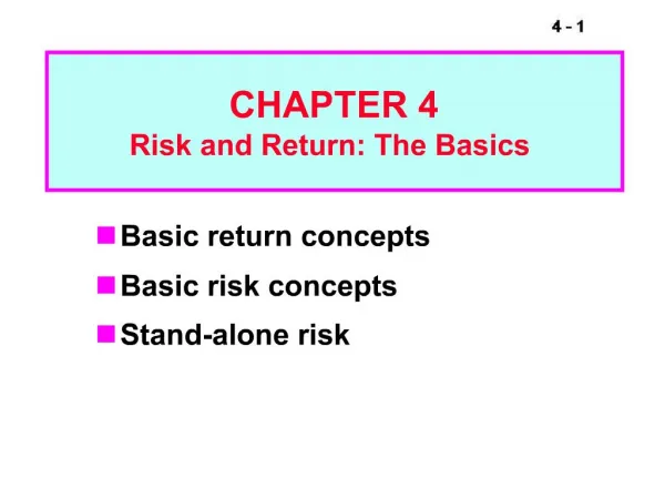 Basic return concepts Basic risk concepts Stand-alone risk
