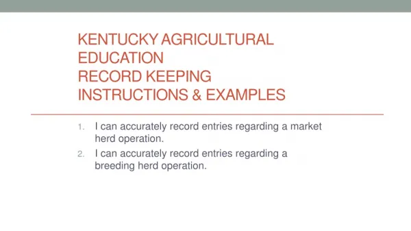 Kentucky Agricultural Education Record Keeping Instructions &amp; Examples