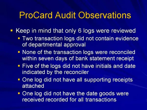 ProCard Audit Observations