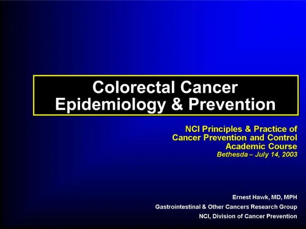 Colorectal Cancer Epidemiology Prevention