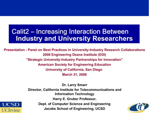 Calit2 Increasing Interaction Between Industry and University Researchers