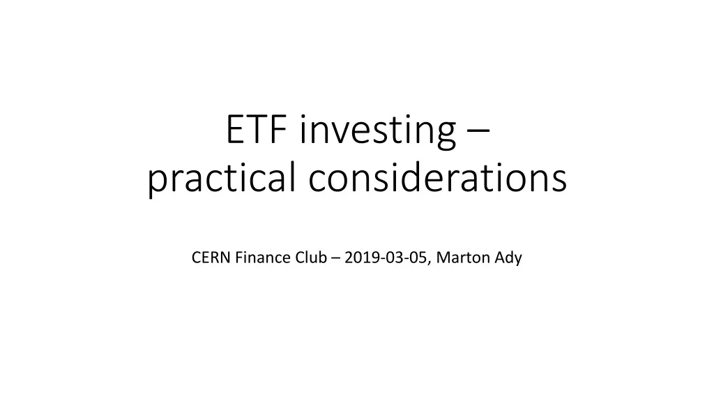 etf investing practical considerations