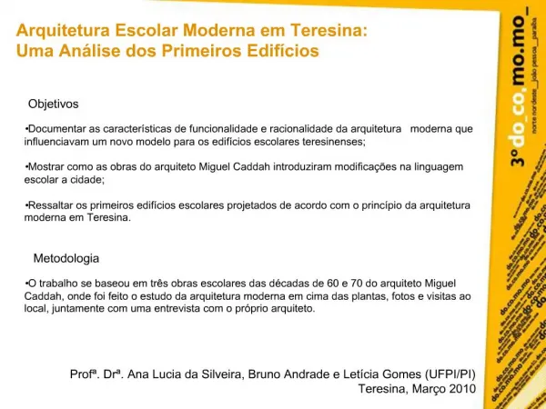 Arquitetura Escolar Moderna em Teresina: Uma An lise dos Primeiros Edif cios