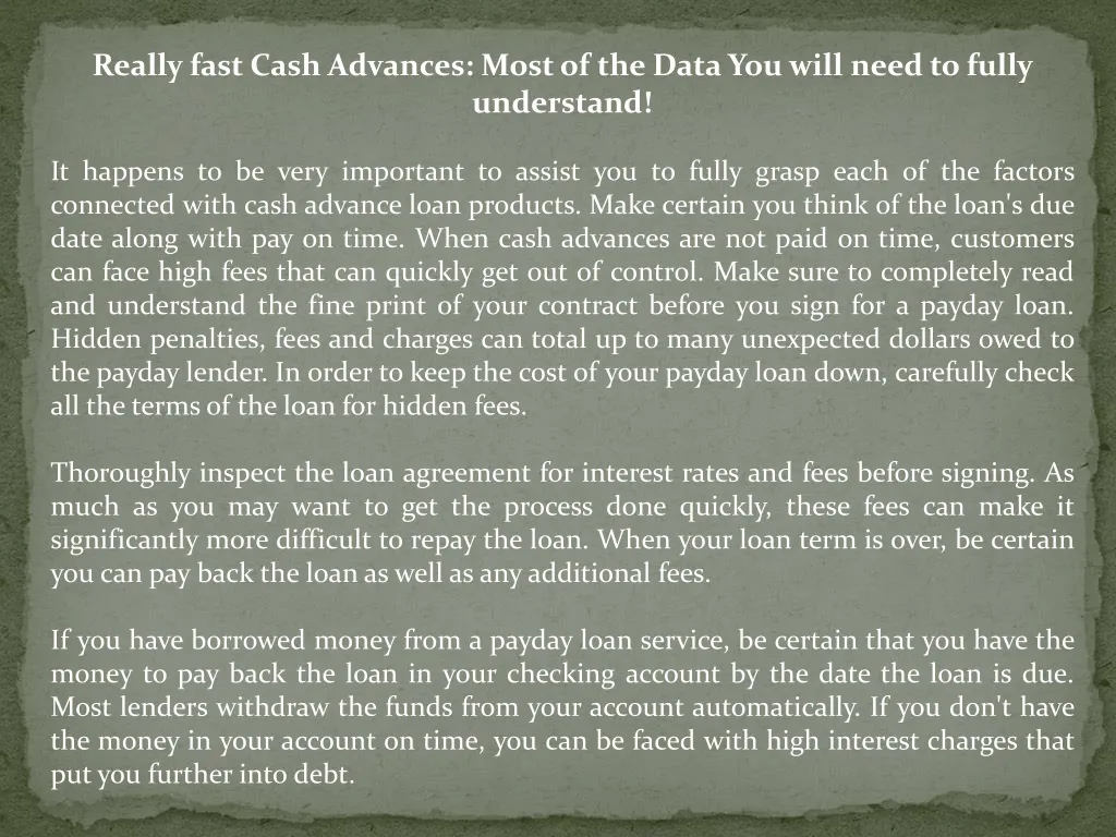 really fast cash advances most of the data