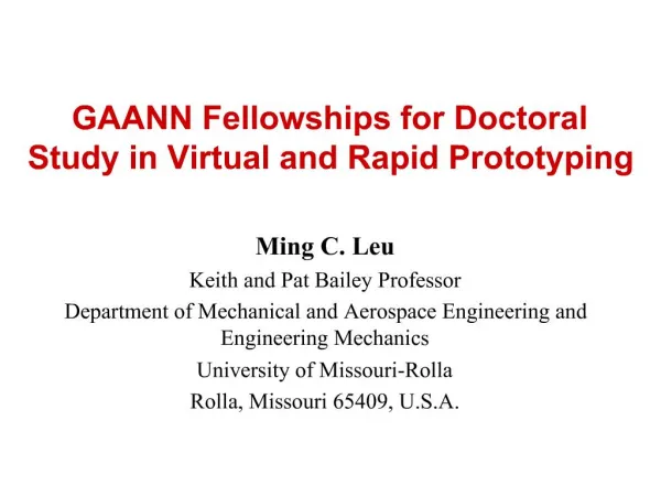 GAANN Fellowships for Doctoral Study in Virtual and Rapid Prototyping