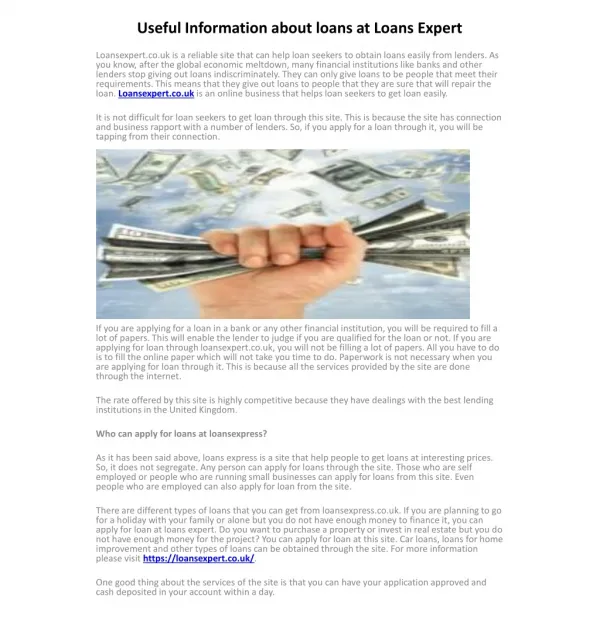 Useful Information about loans at Loans Expert