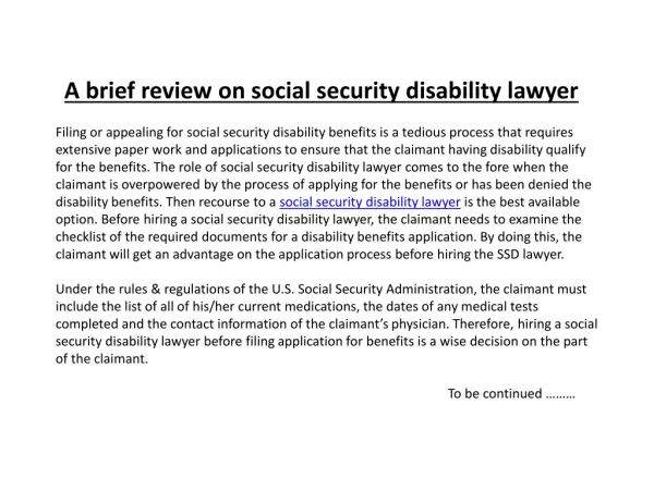 A brief review on social security disability lawyer