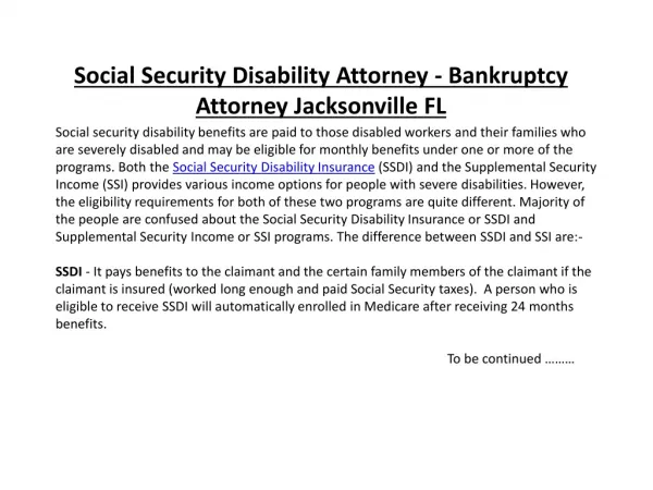Social Security Disability Attorney - Bankruptcy Attorney Ja