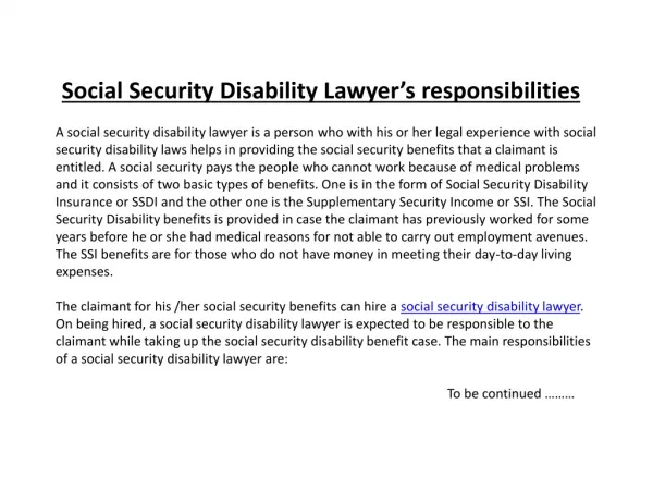 Social Security Disability Lawyer’s responsibilities