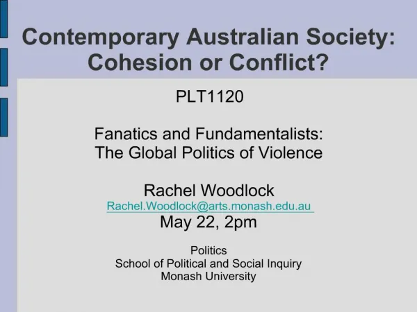 Contemporary Australian Society: Cohesion or Conflict