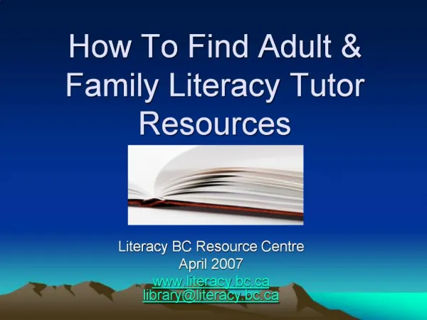 How To Find Adult Family Literacy Tutor Resources
