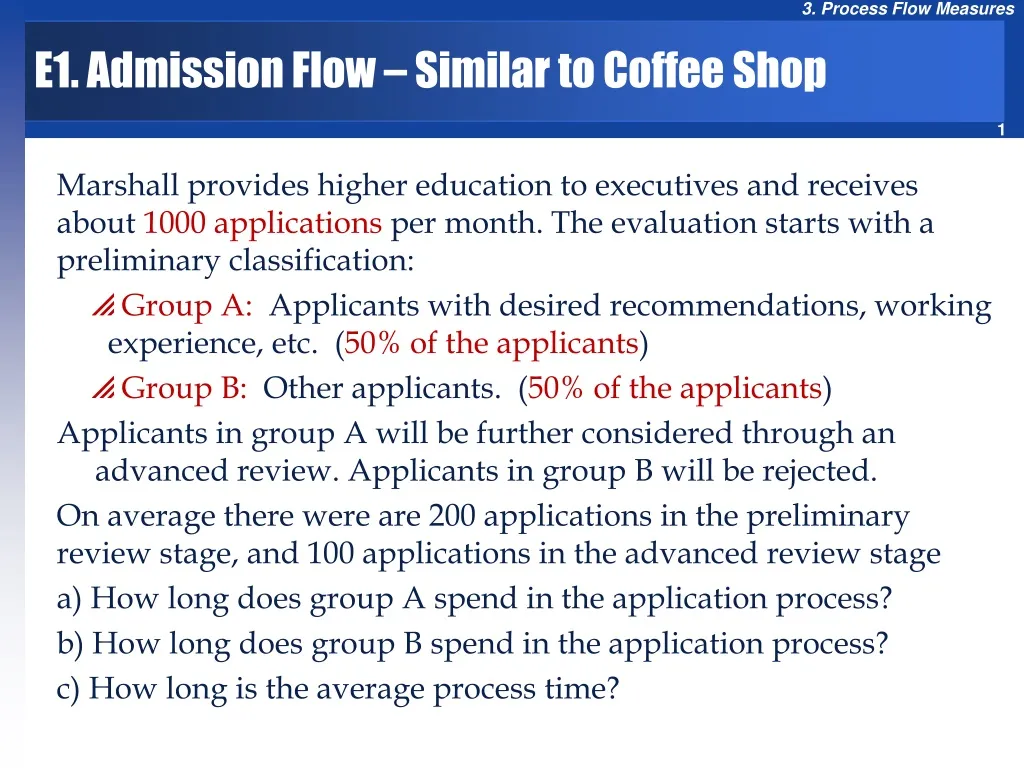 e1 admission flow similar to coffee shop