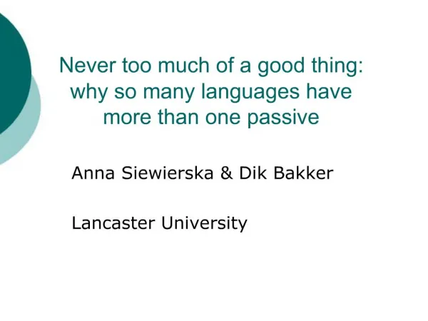 Anna Siewierska Dik Bakker Lancaster University