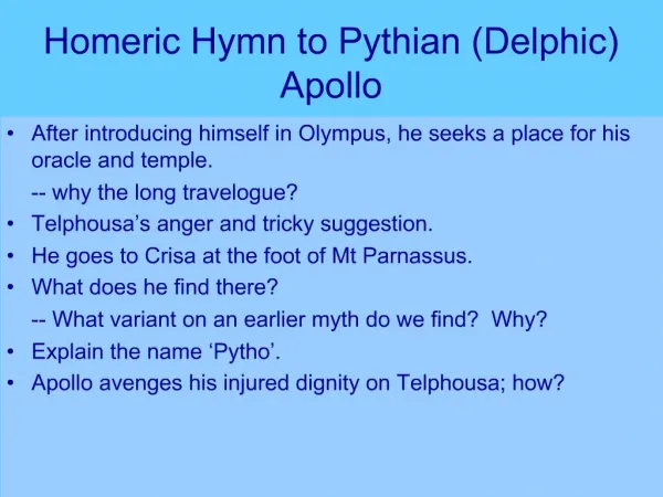 Homeric Hymn to Pythian Delphic Apollo