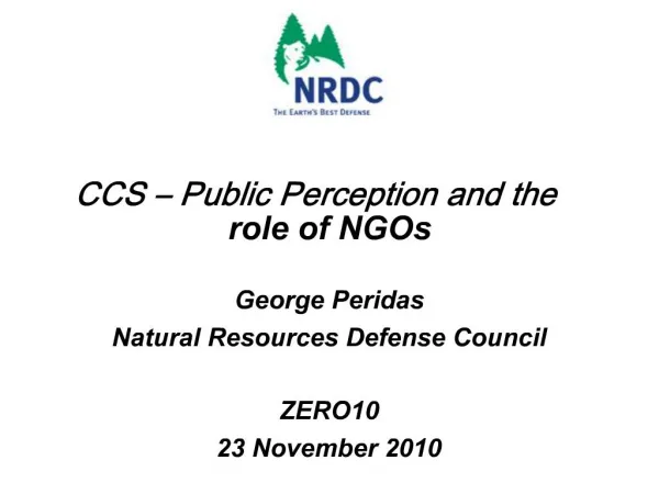 CCS Public Perception and the role of NGOs