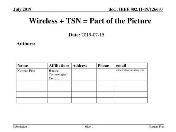 Wireless + TSN = Part of the Picture