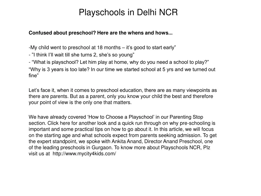 playschools in delhi ncr
