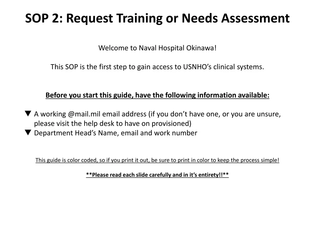 sop 2 request training or needs assessment