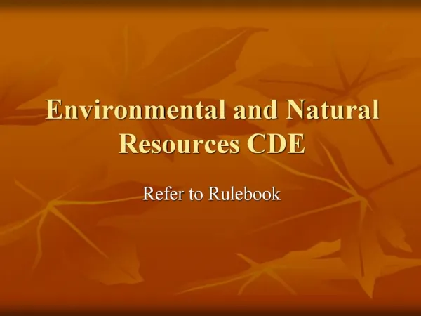Environmental and Natural Resources CDE