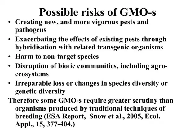Possible risks of GMO-s
