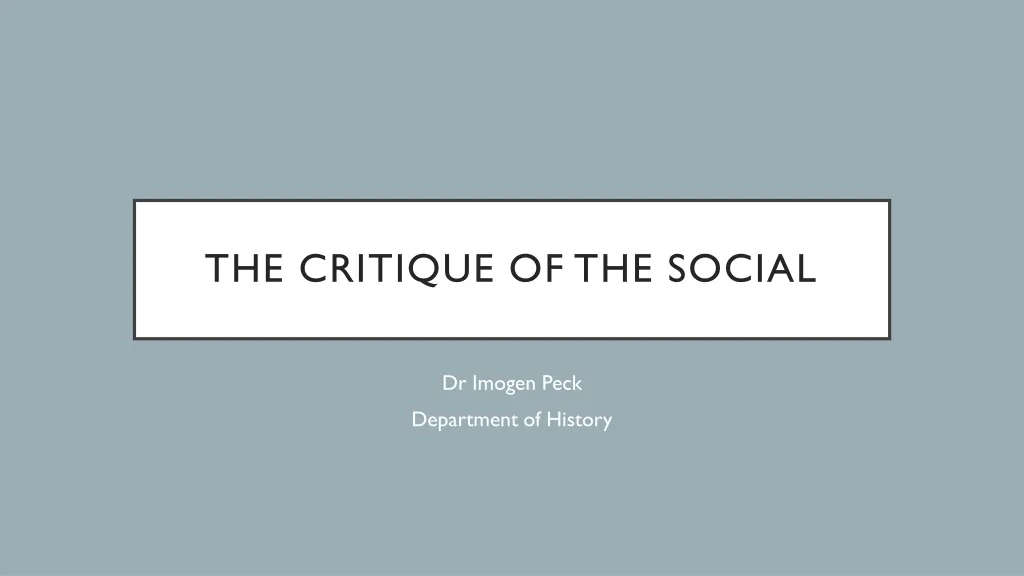 the critique of the social