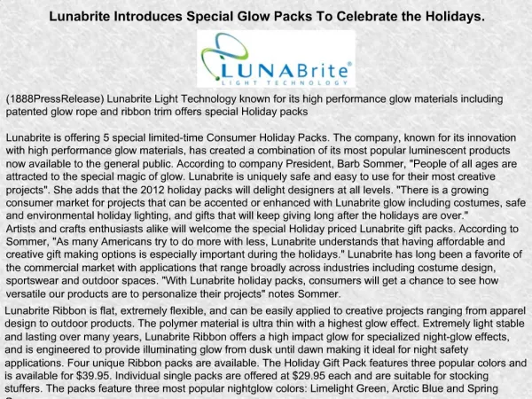 Lunabrite Introduces Special Glow Packs To Celebrate the Hol