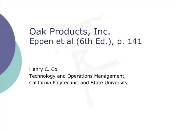 Oak Products, Inc. Eppen et al 6th Ed., p. 141