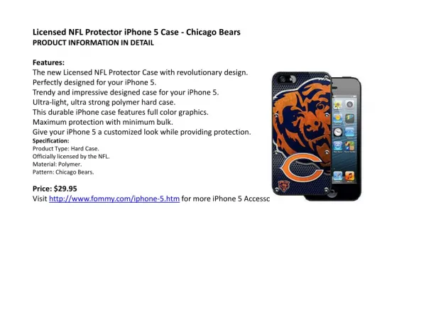 Licensed NFL Protector iPhone 5 Case - Chicago Bears