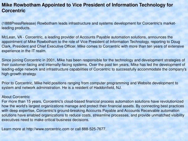 Mike Rowbotham Appointed to Vice President of Information