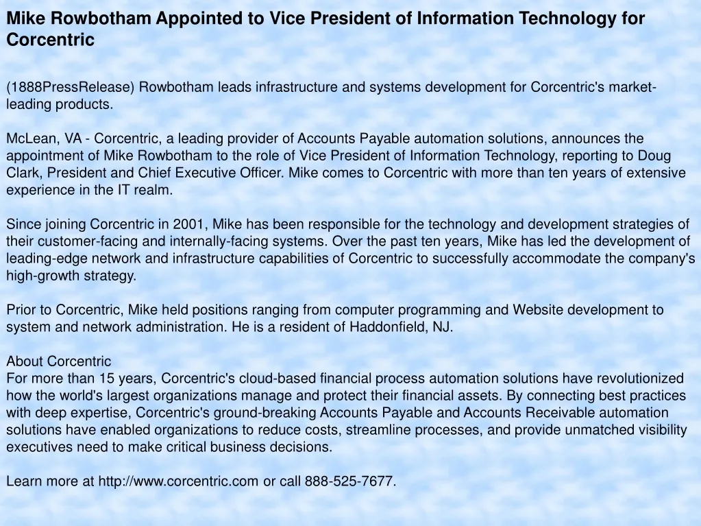 mike rowbotham appointed to vice president