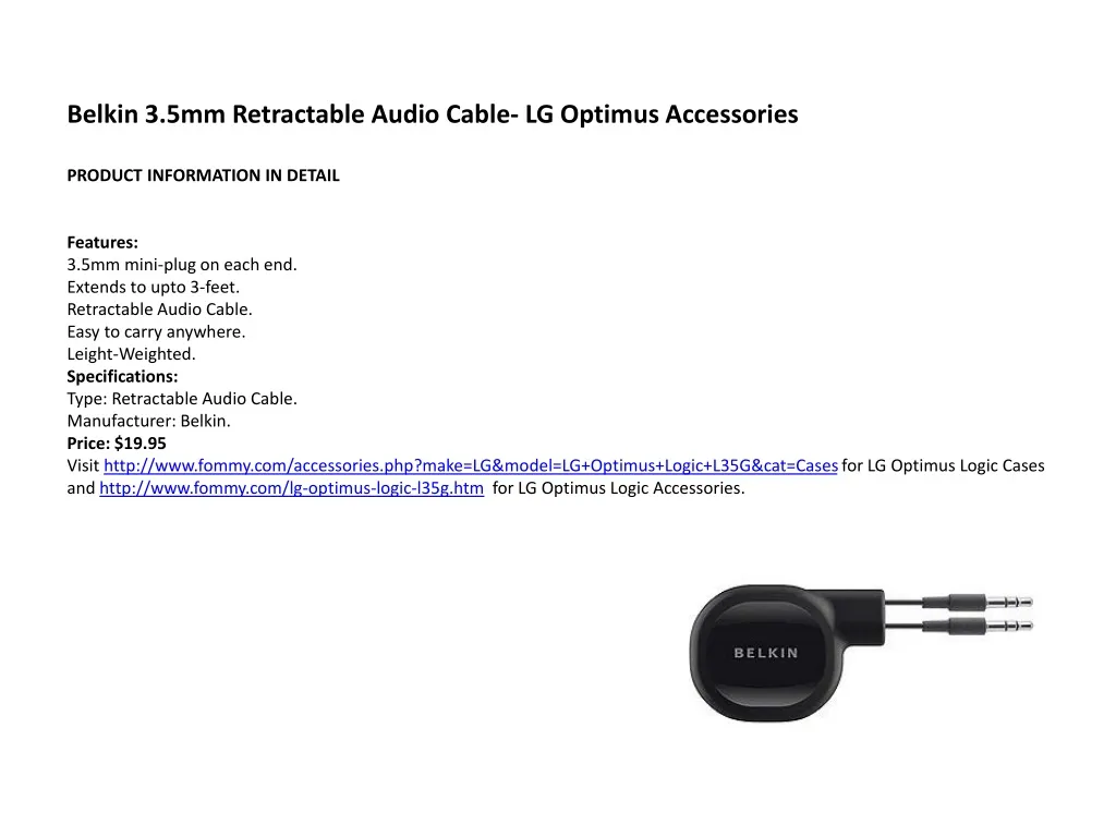 belkin 3 5mm retractable audio cable lg optimus