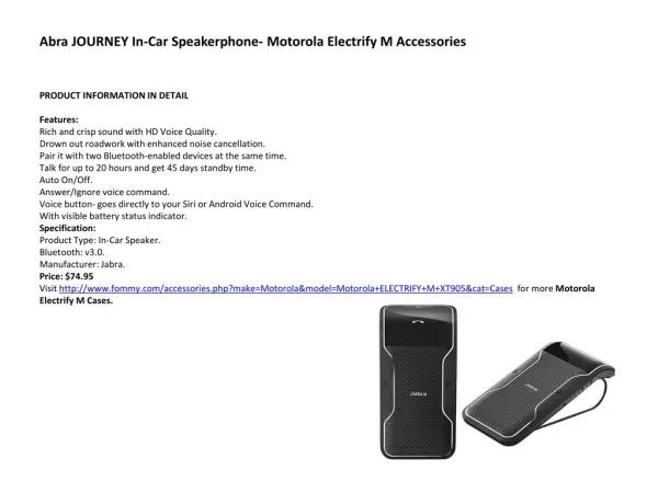 Abra JOURNEY In-Car Speakerphone- Motorola Electrify M Acces