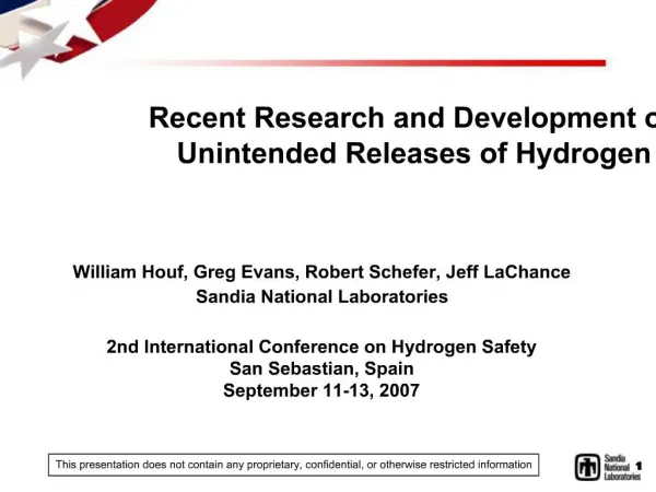 Recent Research and Development on Unintended Releases of Hydrogen